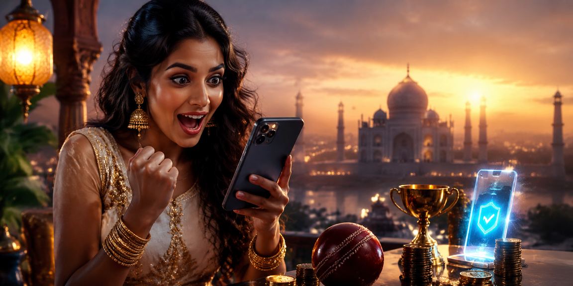 Taj Mahal backdrop with cricket and lottery themes visible