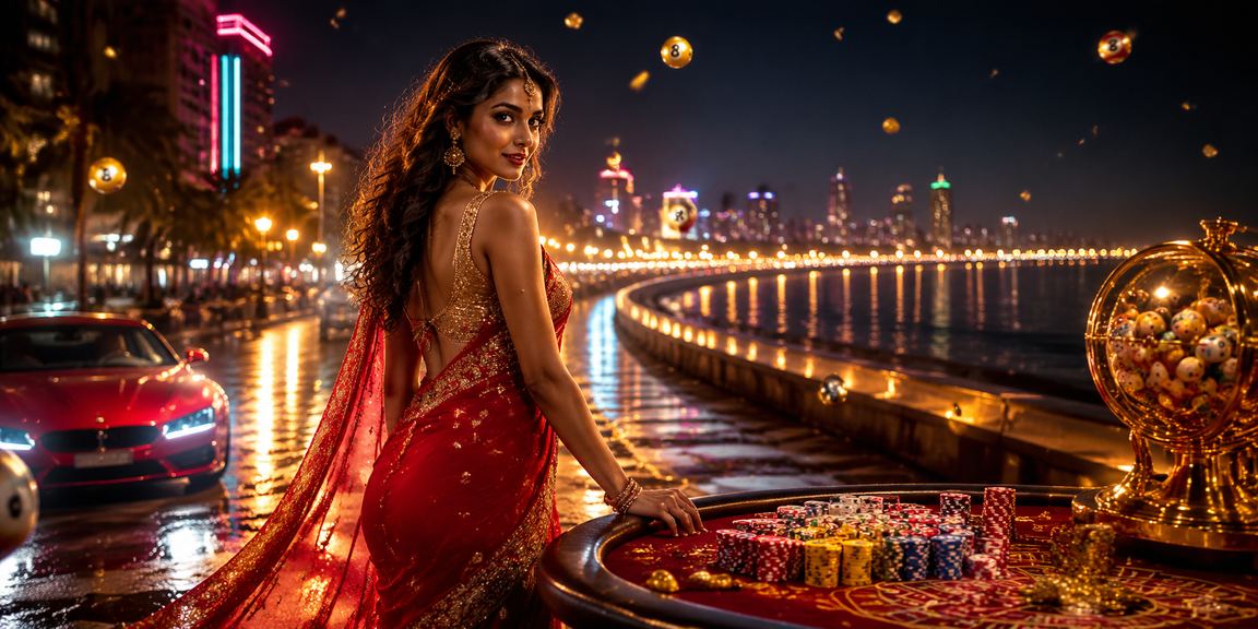 Mumbai Marine Drive evening with lottery theme
